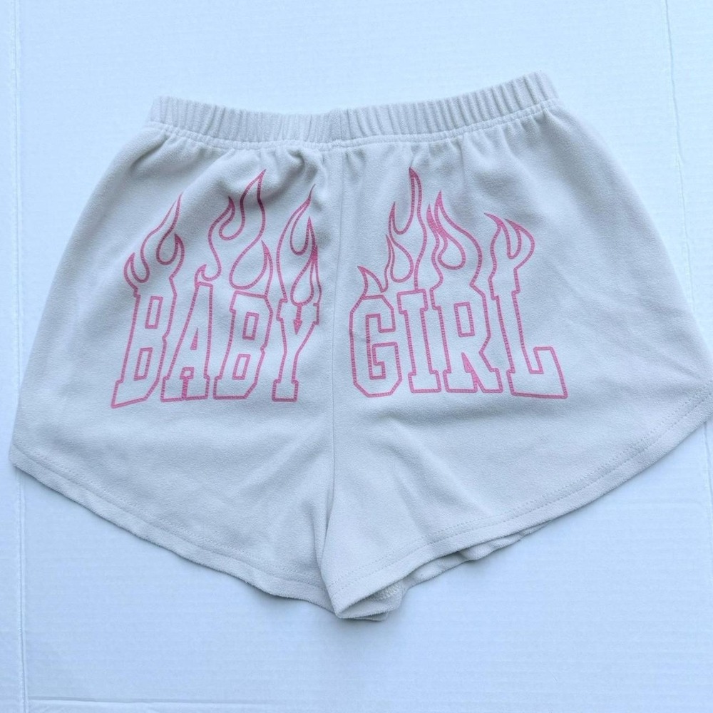 BABY GIRL Womens XS French Terry Beige Pink Casual Pajama Sweat Shorts Sexy